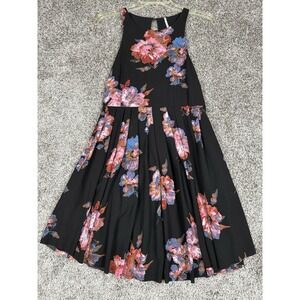 Free‎ People Dress Woman's 2 Floral Fit & Flare Black Sleeveless Key Hole Boho